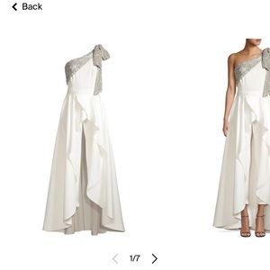 Gavin Jumpsuit With Satin Overskirt in Light Ivory, Silver & Diamond White